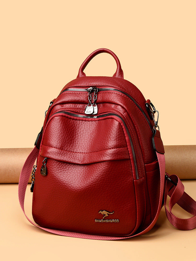 Women's Soft Leather Fashion Mom Portable Traveling Large Women's Backpack