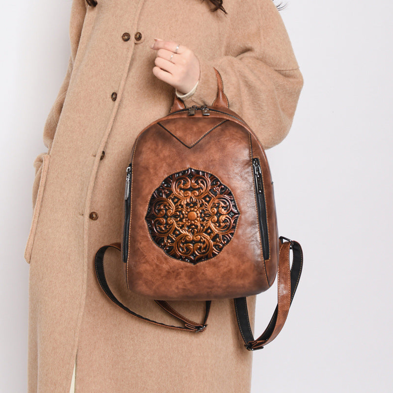 Women's Light Luxury Trendy Commute Simple Lightweight Vintage Printed Large Women's Backpack
