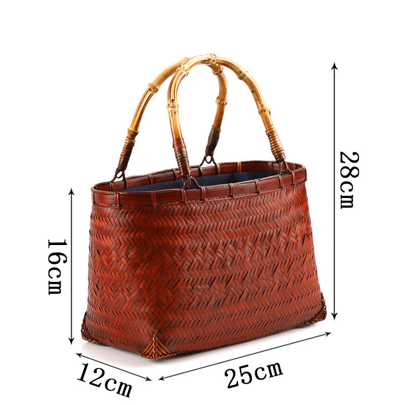 Knitted Purely Handmade Storage Basket With Handles For Tea Women's Handbag