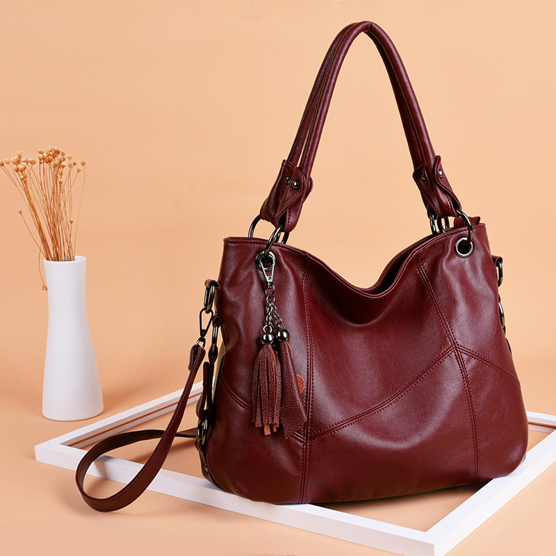 Women's Plaid Retro Large Fashion Stitching Tassel Portable Underarm Bag