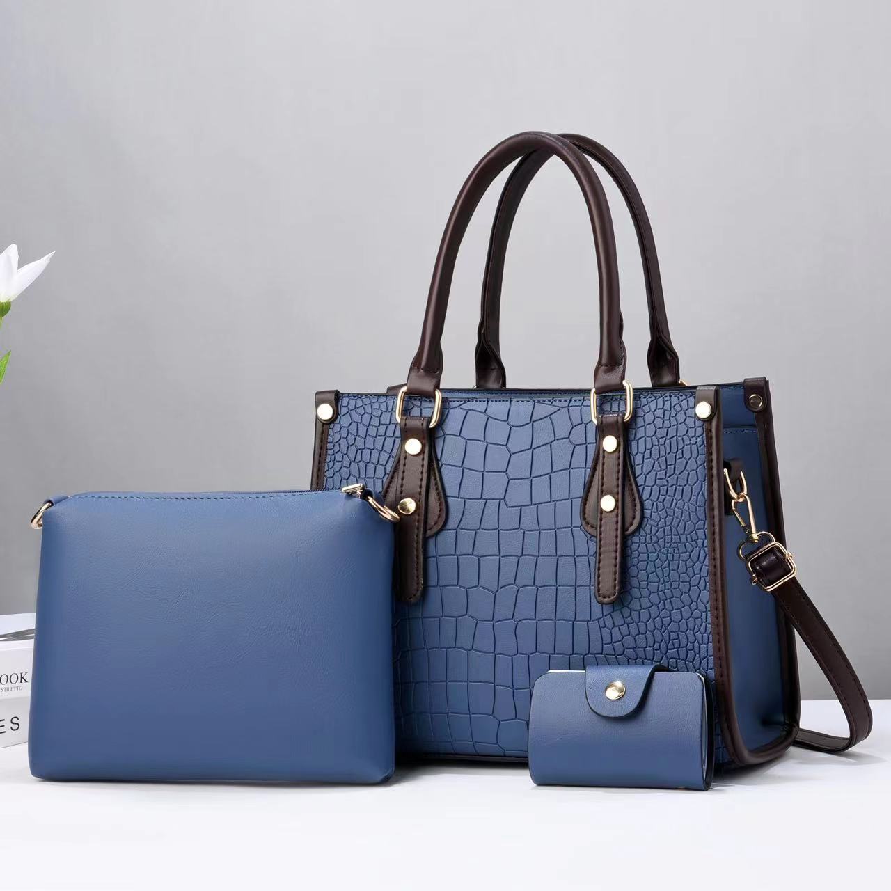 Women's Three-piece Mother Contrast Color Stone Pattern Texture Western Women's Handbag