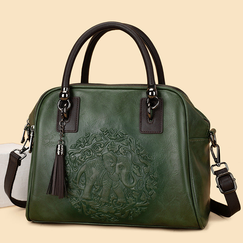 Women's Retro Ethnic Points Versatile Boston Textured Women's Messenger Bag