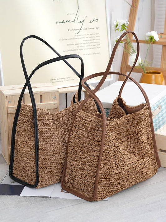 Women's French Style Large Capacity Straw Niche Solid Color Woven Vacation Women's Shoulder Bag