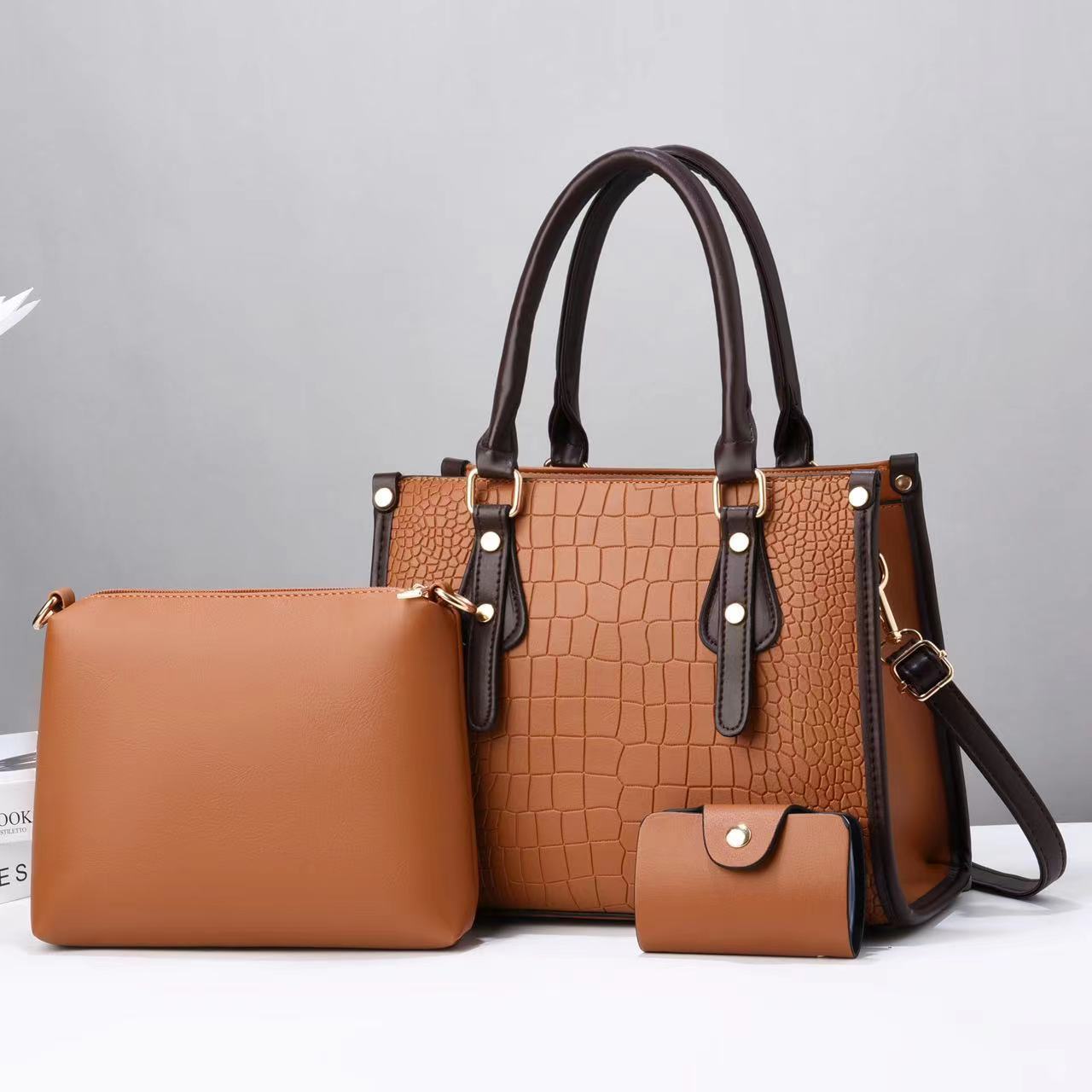 Women's Three-piece Mother Contrast Color Stone Pattern Texture Western Women's Handbag