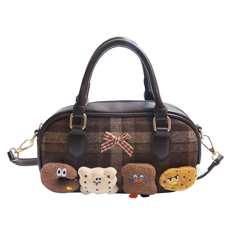 Women's Suede Woolen Check Pattern Niche Retro Handbags