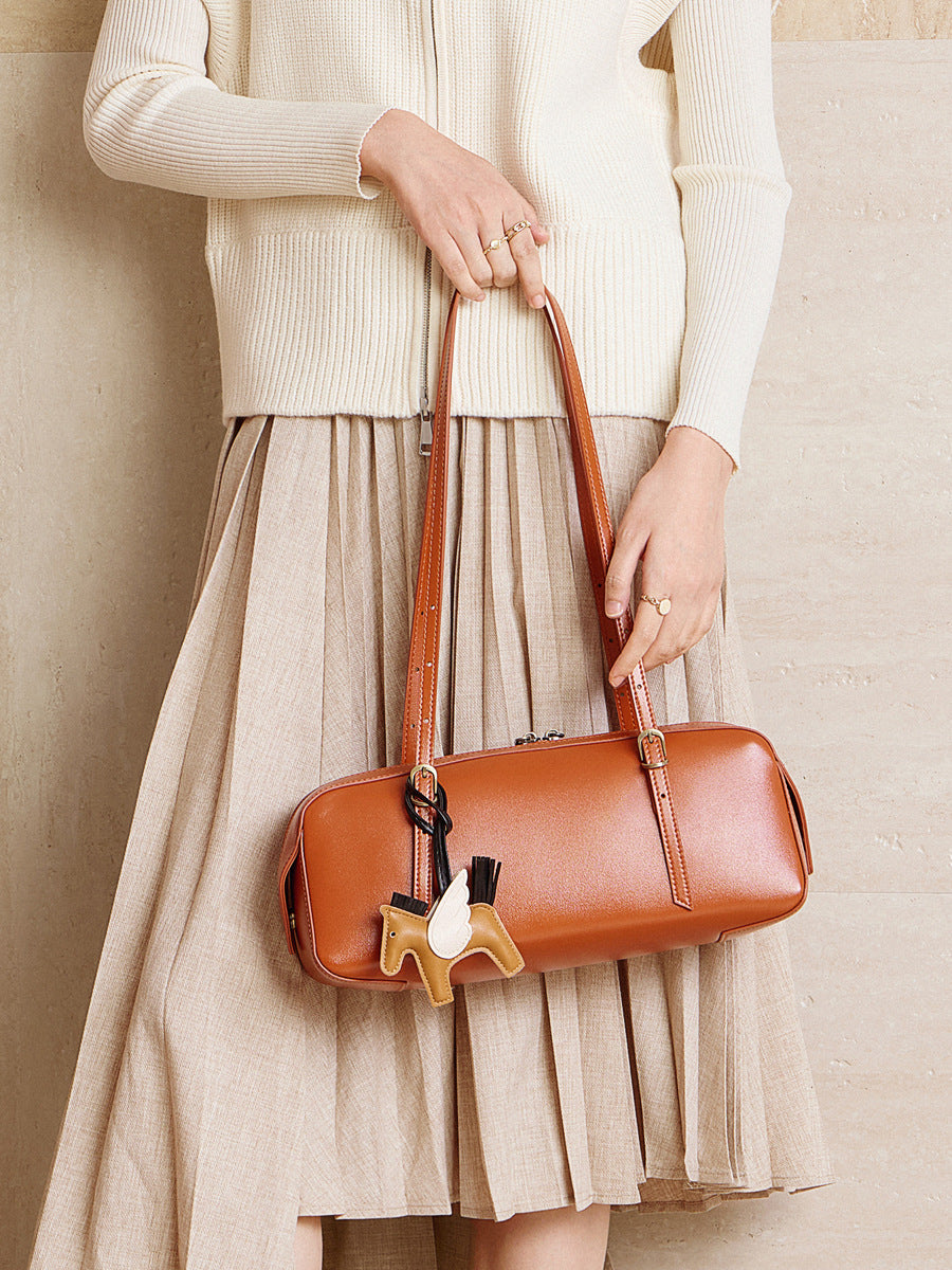 Women's Portable Versatile Retro Bowling Niche Sausage Genuine Bags