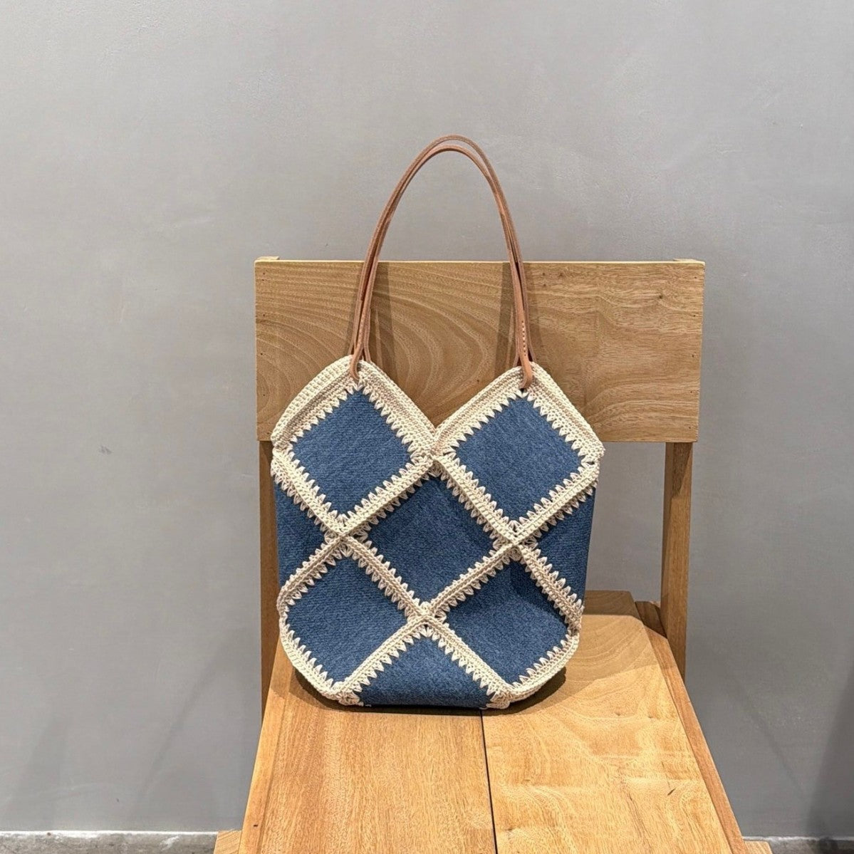 Style Denim Pattern Cowhide Niche Chic Early Spring Fresh Contrast Shoulder Bags