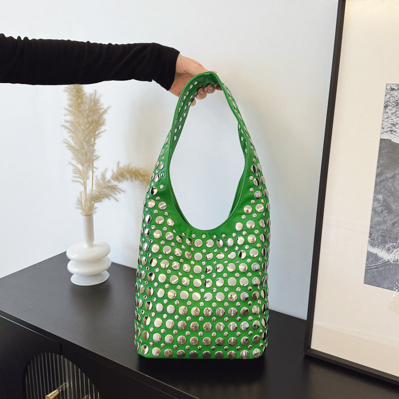 Beautiful Women's Underarm Punk Rivet Inlaid Tote Bag