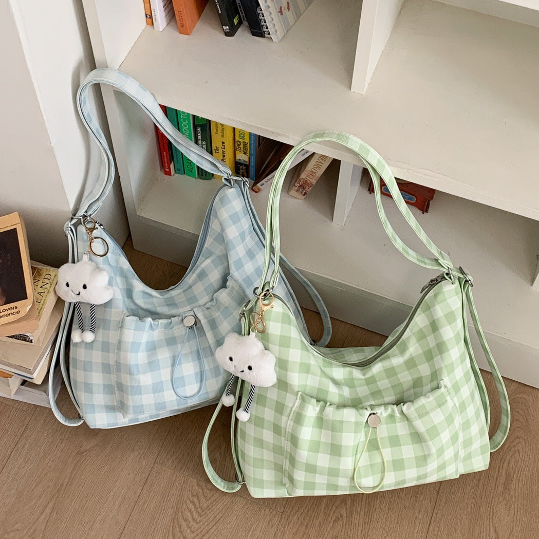 Women's Summer Fresh Plaid Versatile Class Tote Bag