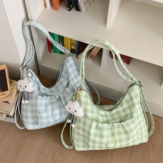 Women's Summer Fresh Plaid Versatile Class Tote Bag