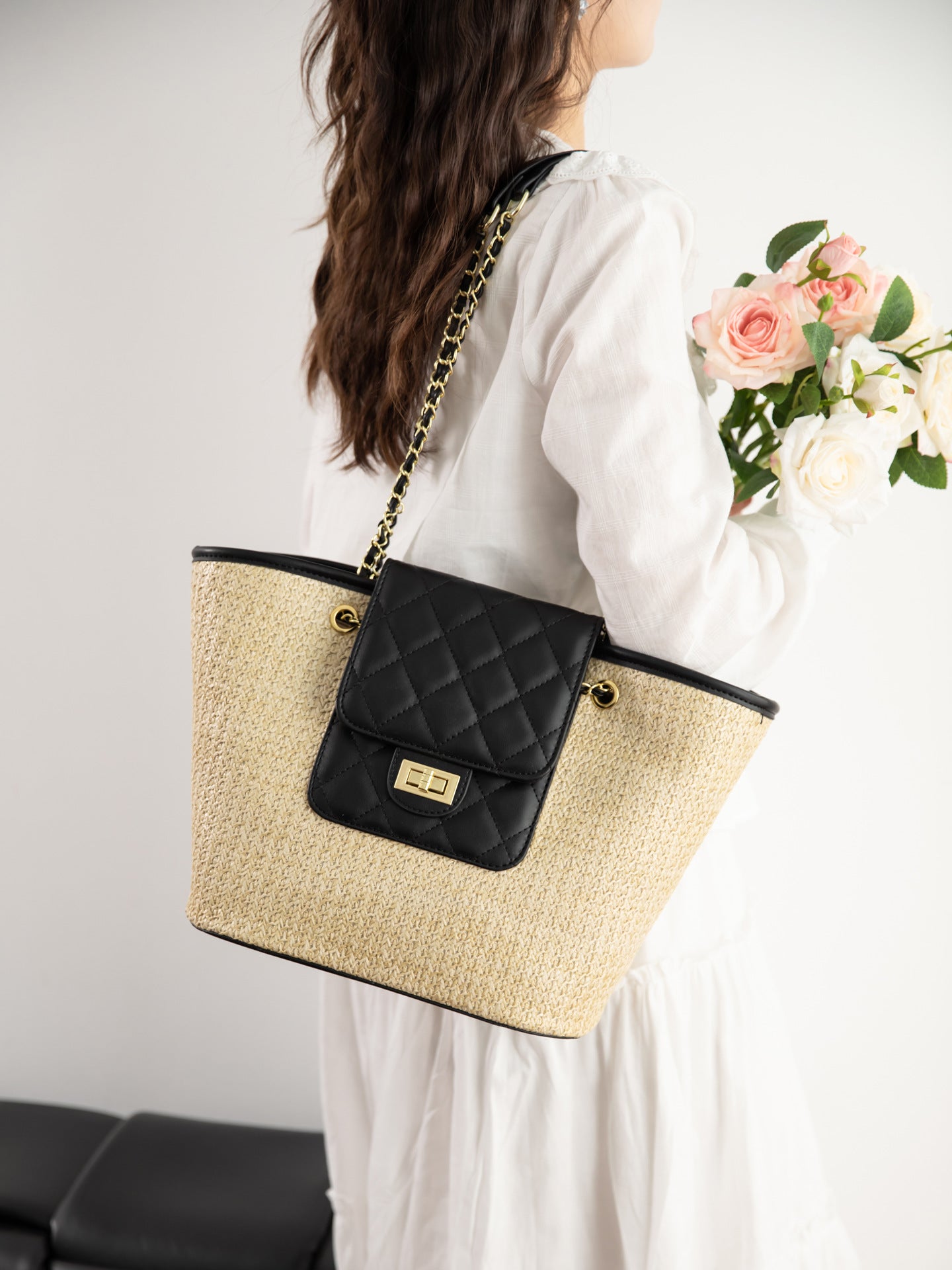 Women's Capacity Straw Woven Fashion Beach Korean Style Bucket Bag