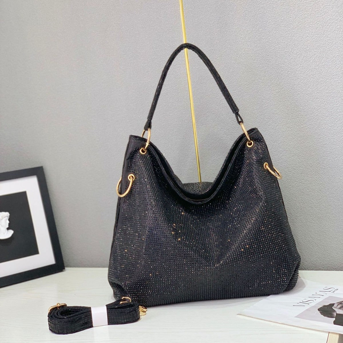 Women's Fashion Rhinestone Retro Large Capacity Portable Tote Bag