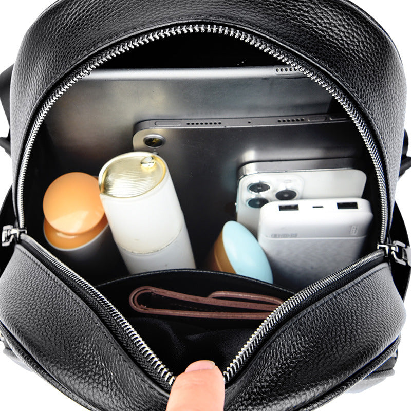 Women's First Layer Cowhide Large Capacity Simple Backpacks