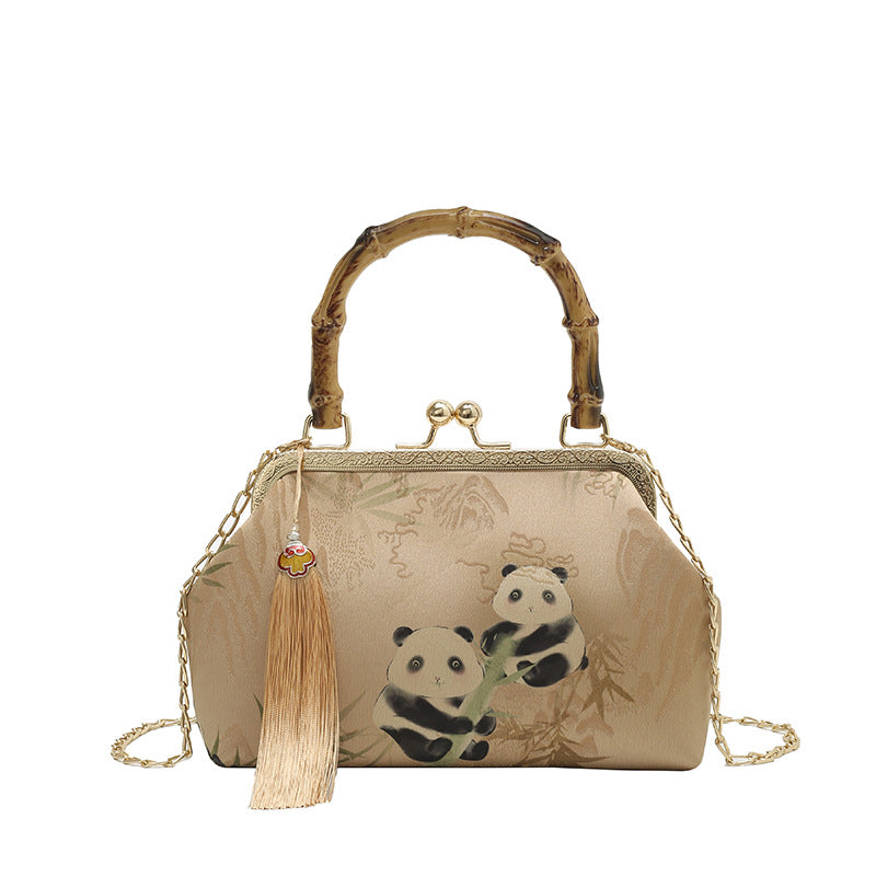 Panda Climbing Bamboo Wooden Fashion Tassel Women's Handbag