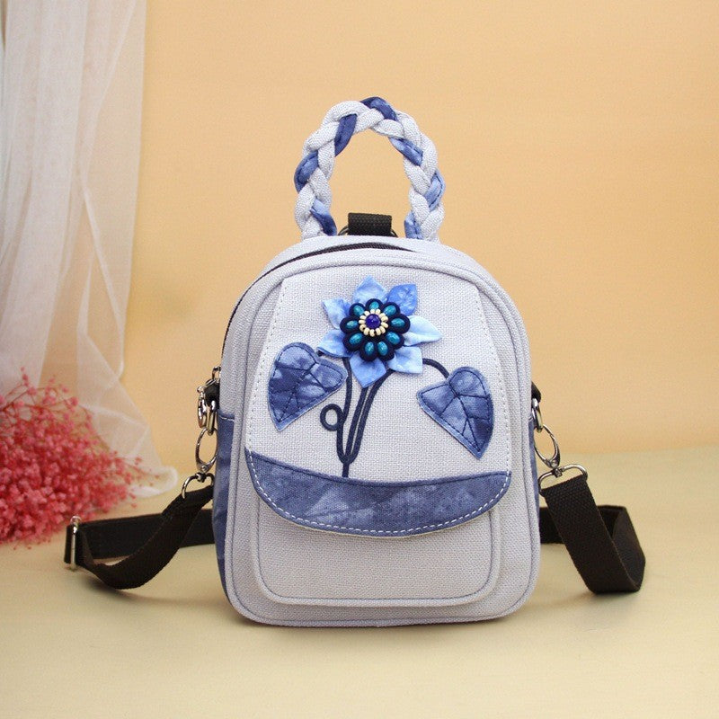 Multifunctional Fabric Flower Mini National Fashion Women's Backpack