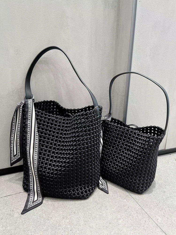 Capacity Nylon Cloth Hand-woven Underarm Hollow Bucket Bags