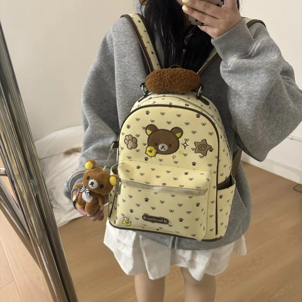 Style Cute Bear Embroidery Double Back Design Dopamine Campus Relaxed Backpacks