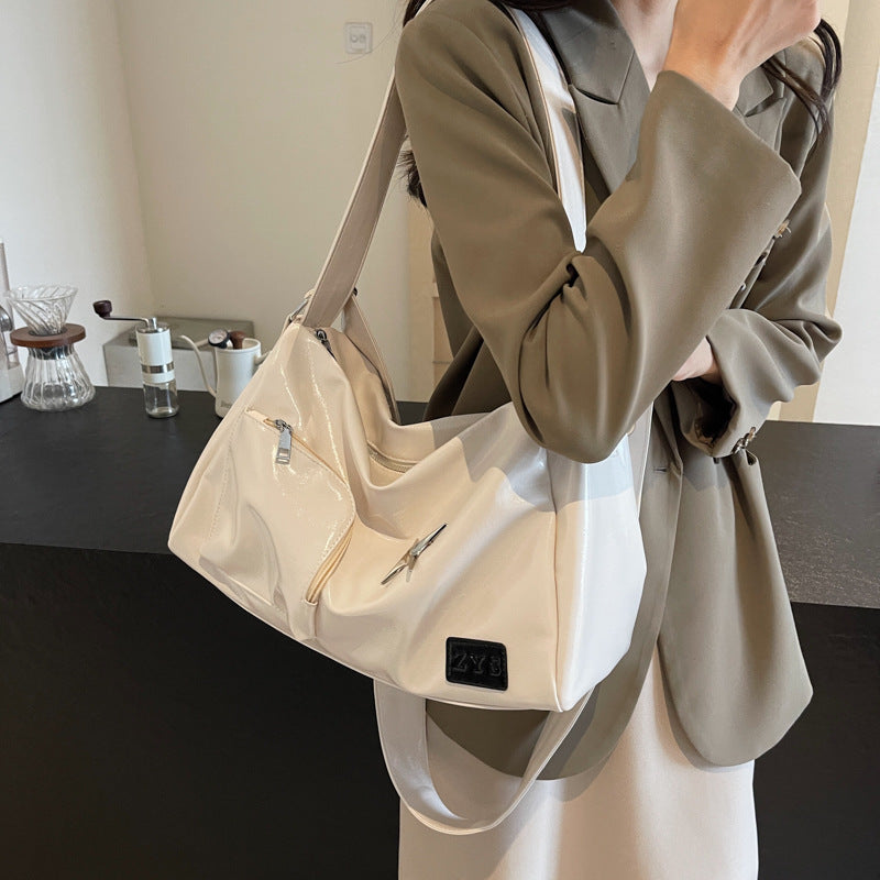 Soft Leather Large Capacity Brown Camp Commuter Women's Shoulder Bag