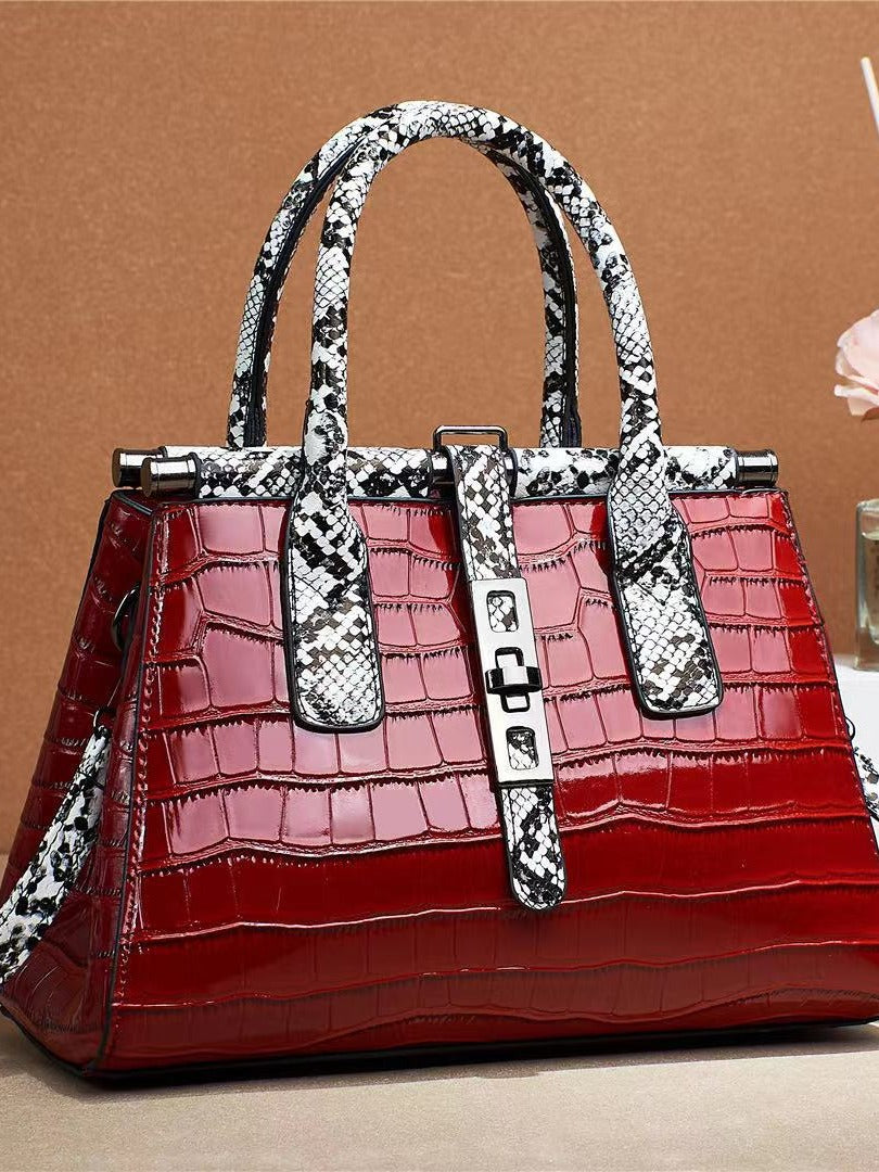 Women's Large Capacity Color Matching Western Style Textured Crocodile Pattern Simple Bags