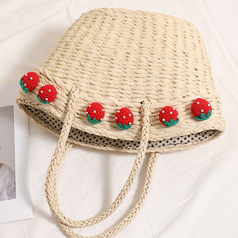 Straw Solid Color Hand Carrying Large Capacity Woven Vacation Style Bags