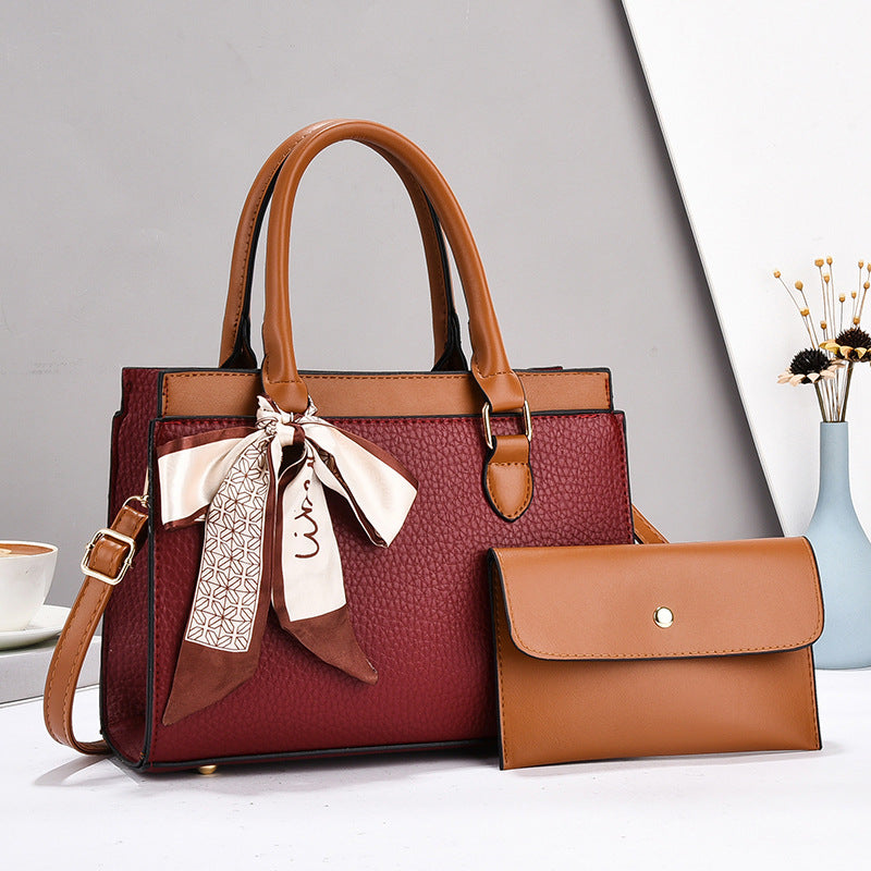Women's Litchi Pattern Mother Two-piece Set Large Women's Handbag