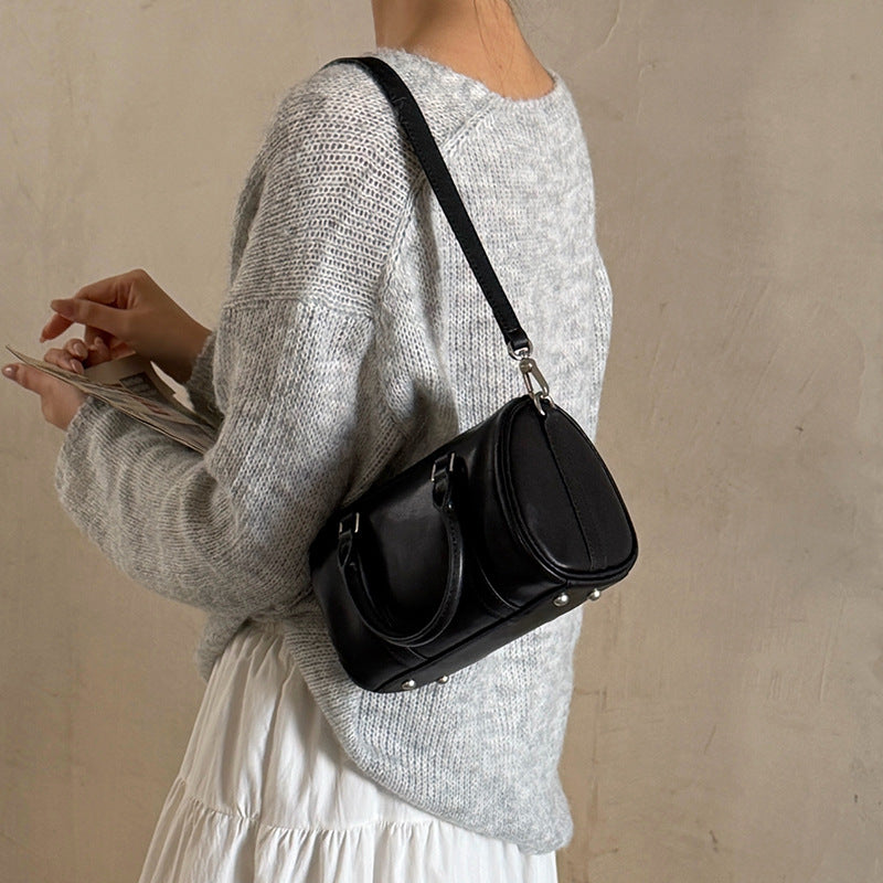 Women's Niche Bowling Vegetable Tanning Leather Retro High-grade Portable Women's Shoulder Bag