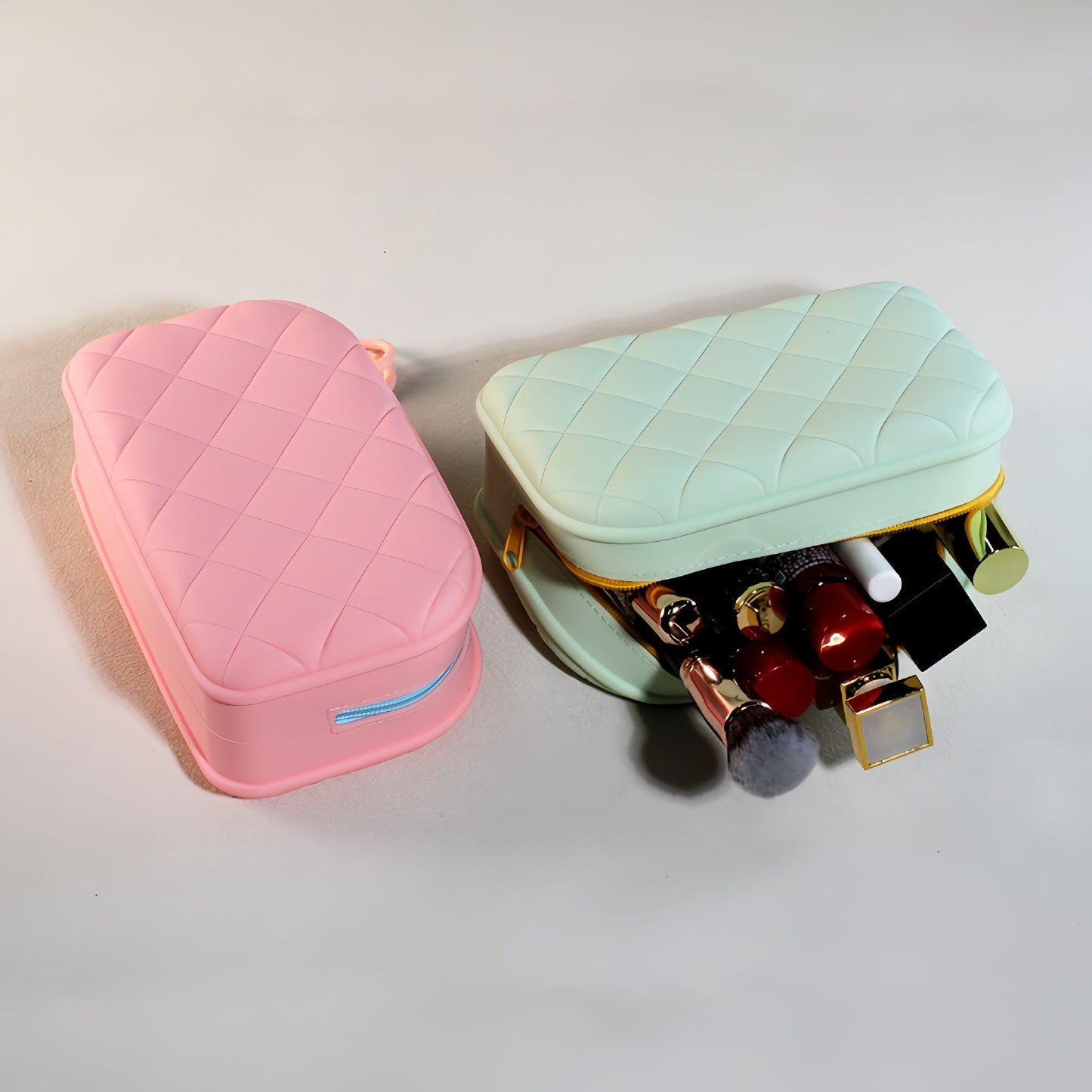 Large Capacity Waterproof Cosmetics Silicone Buggy Wash Diamond Plaid Makeup Bag