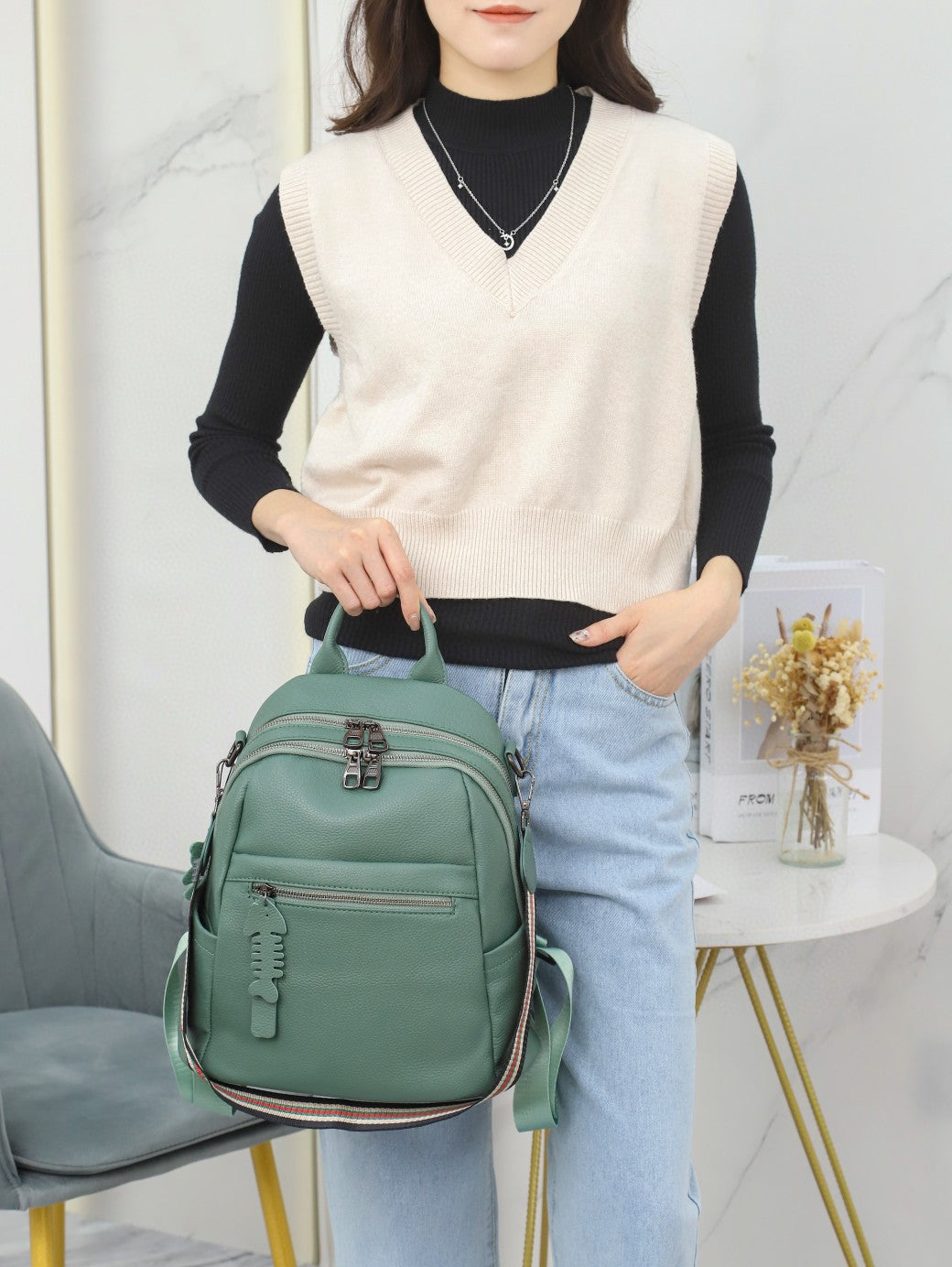 Women's Simple Korean Fashion Cowhide Trendy Female Women's Backpack