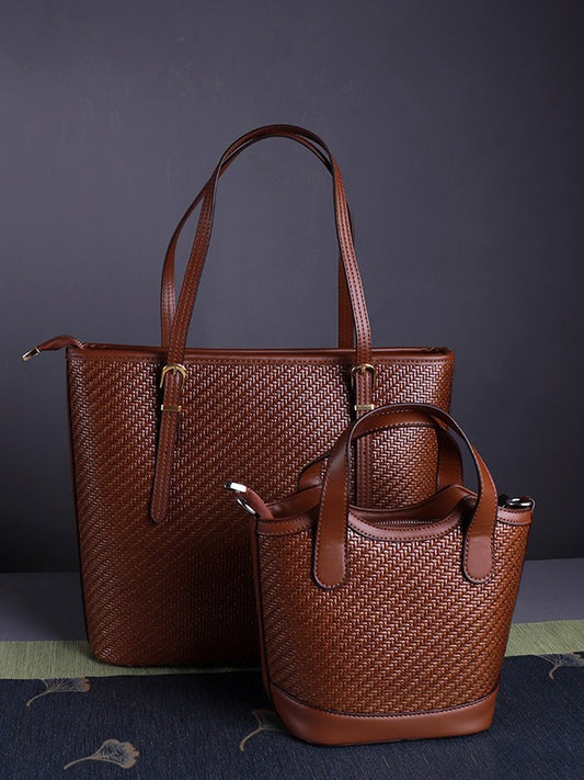 Women's Rattan Weaved Leather Mobile High Sense Women's Shoulder Bag