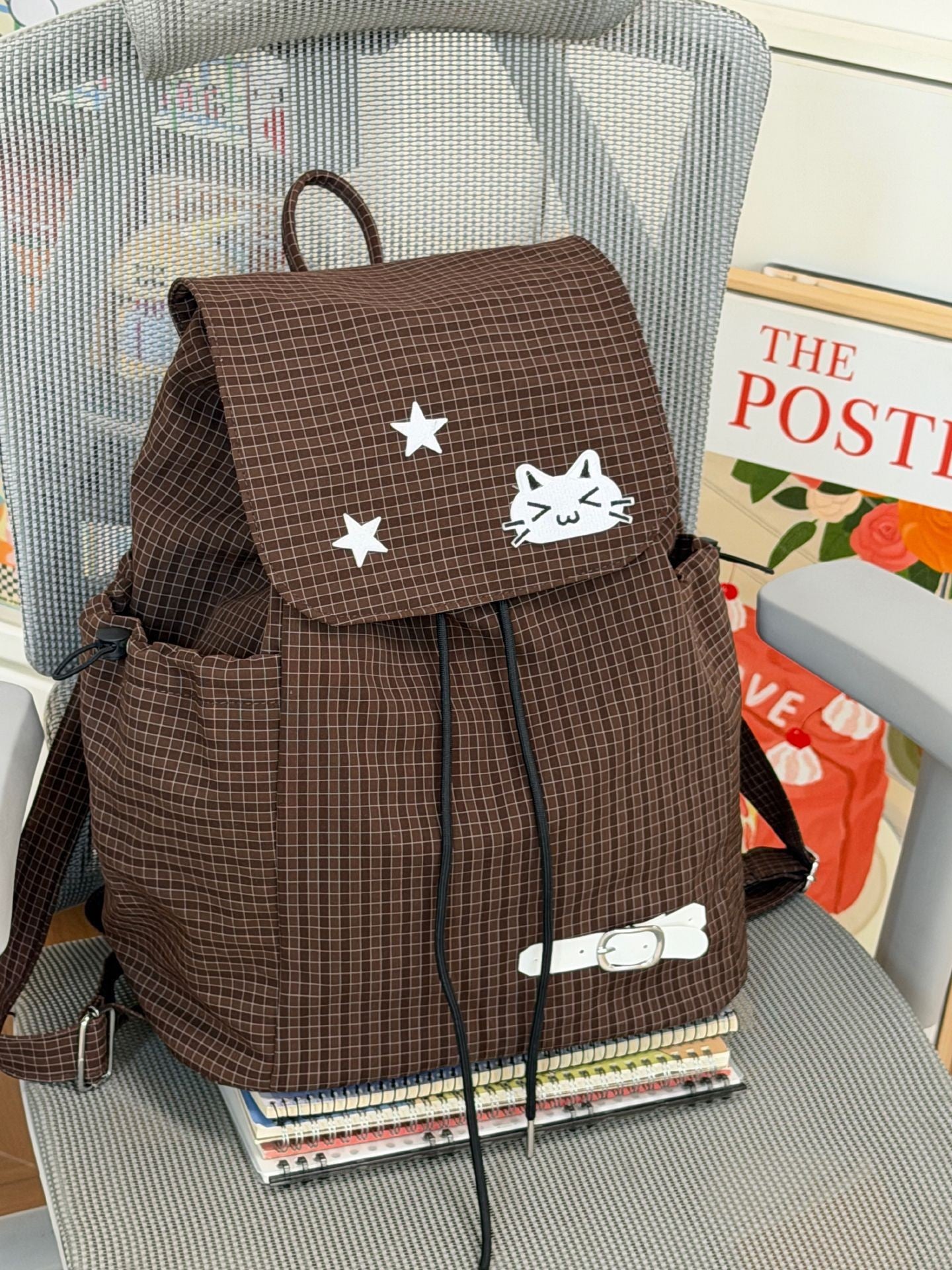 Women's Cute Cartoon Checked Junior High Lightweight Backpacks