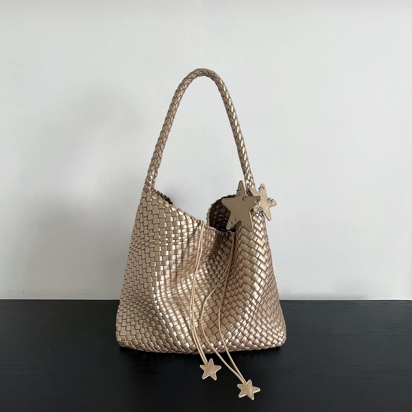 Women's Gun Champagne Hand-woven Large Capacity High-grade Tote Bag