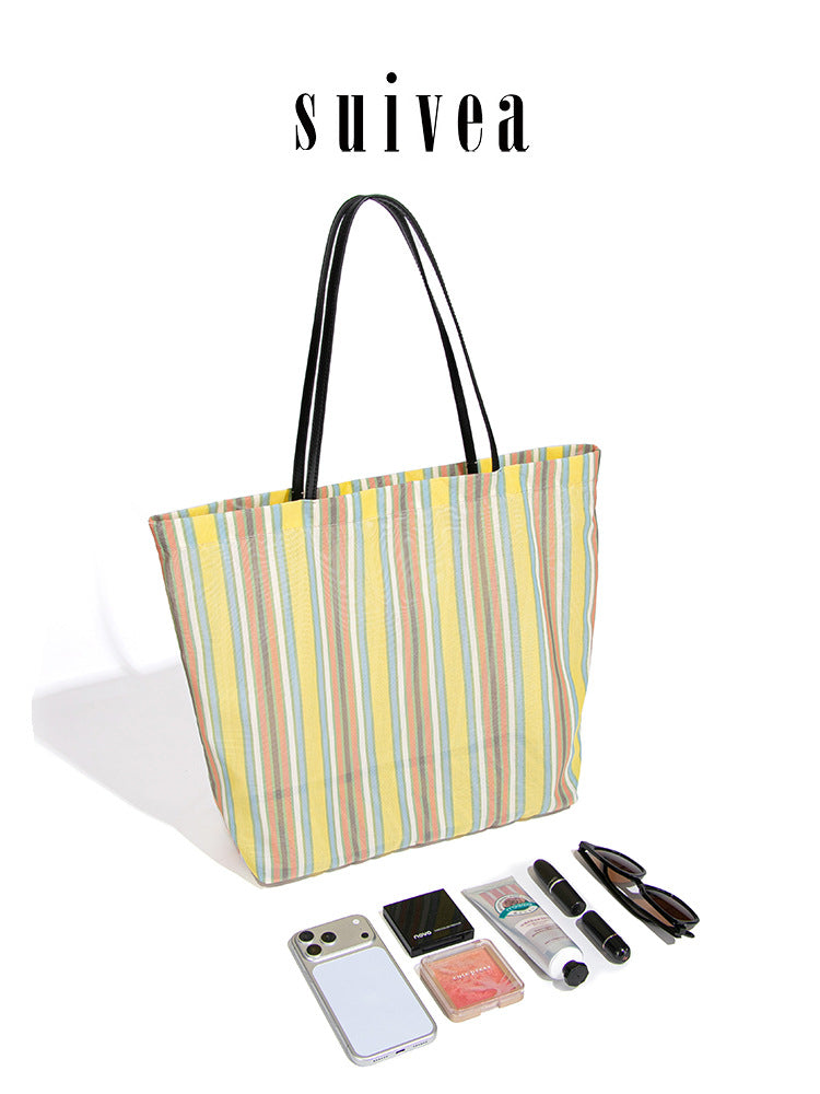 Women's Striped Leisure Style Simple Large Capacity Canvas Bags