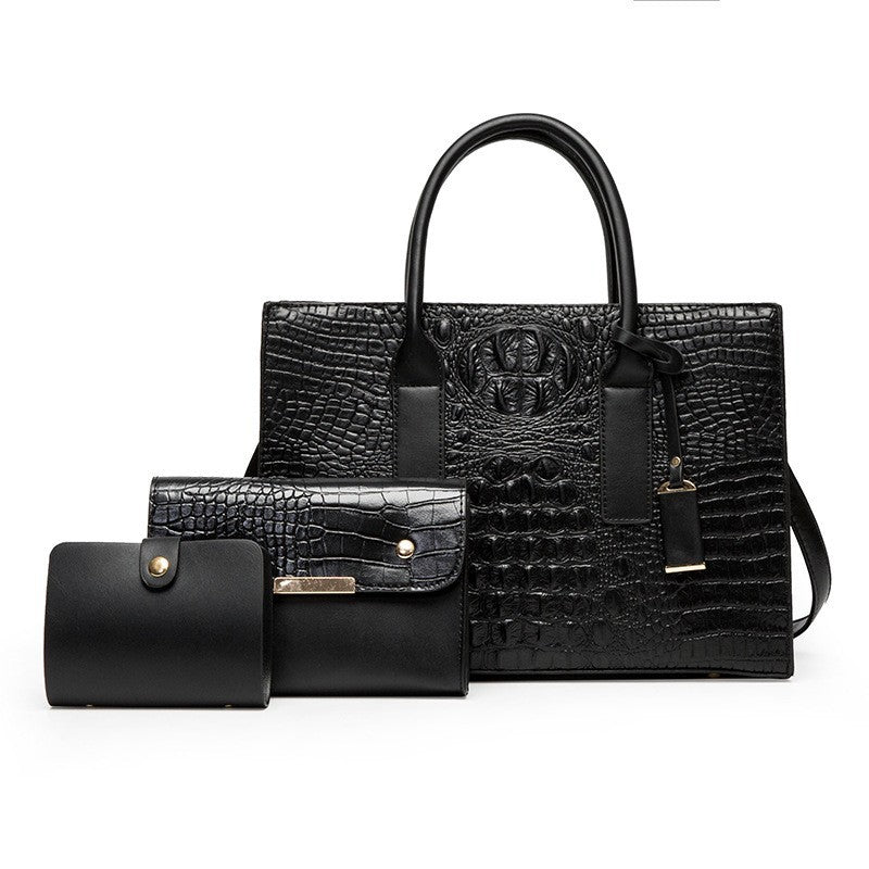 Women's Portable Three-piece Set Crocodile Pattern Large Women's Handbag