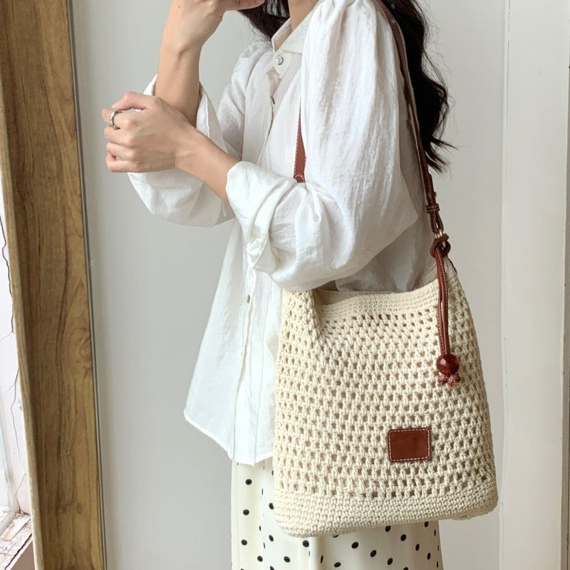 Women's Large Capacity Cotton Braided Commuter Bucket Bags