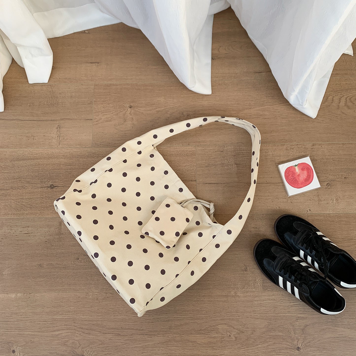 Women's Korean Polka Dot Canvas Idle Style Design Large Women's Shoulder Bag