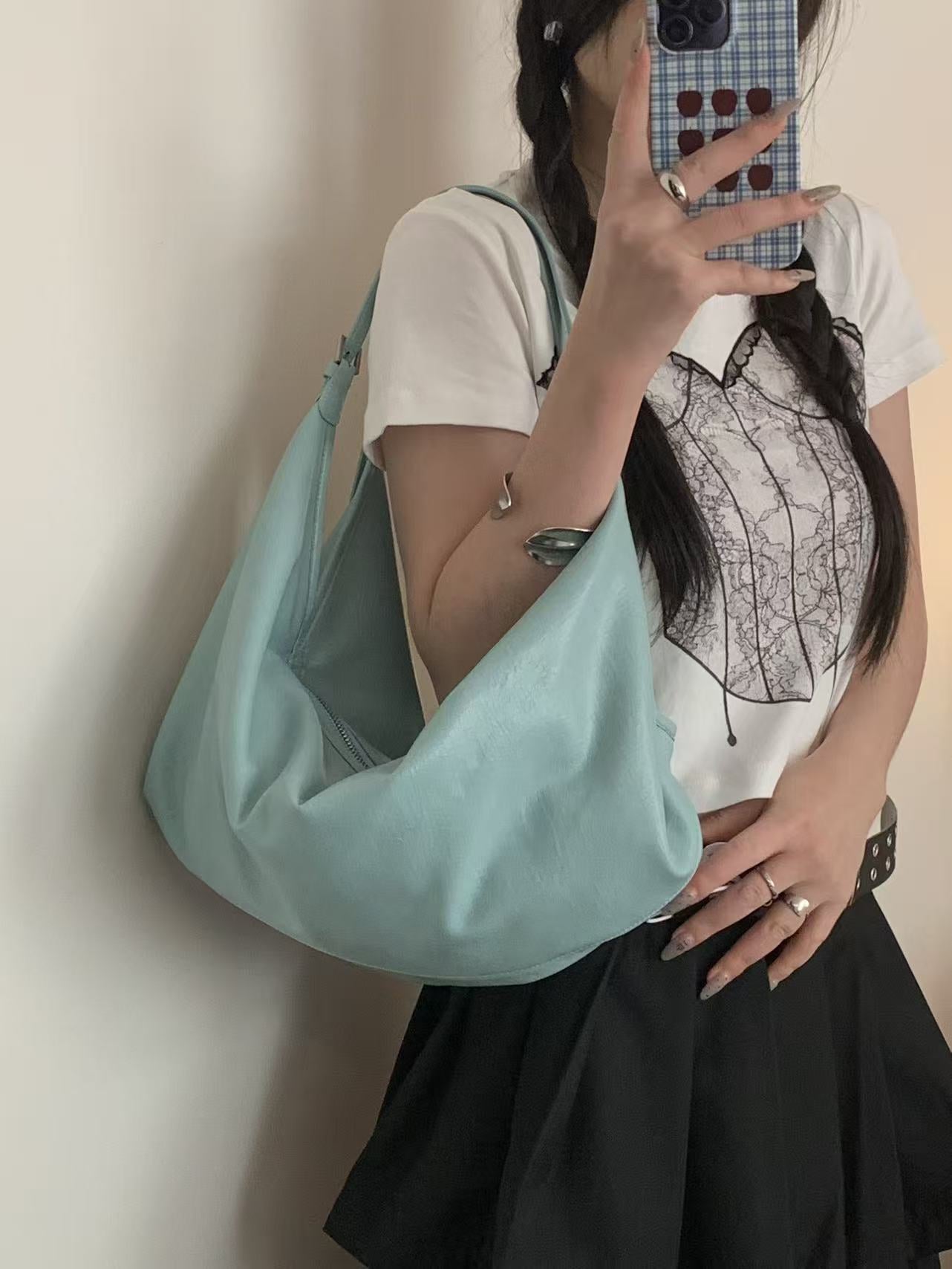 Oil Wax Leather Large Capacity Dumpling Style Underarm Tote Bag