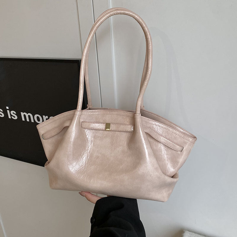 Women's Large Capacity Niche Underarm Pleated Commuter Tote Bag