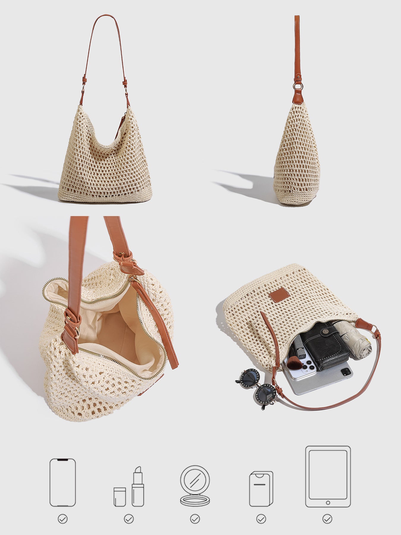 Women's Woven Hollow Summer Seaside Vacation Beach Tote Bags