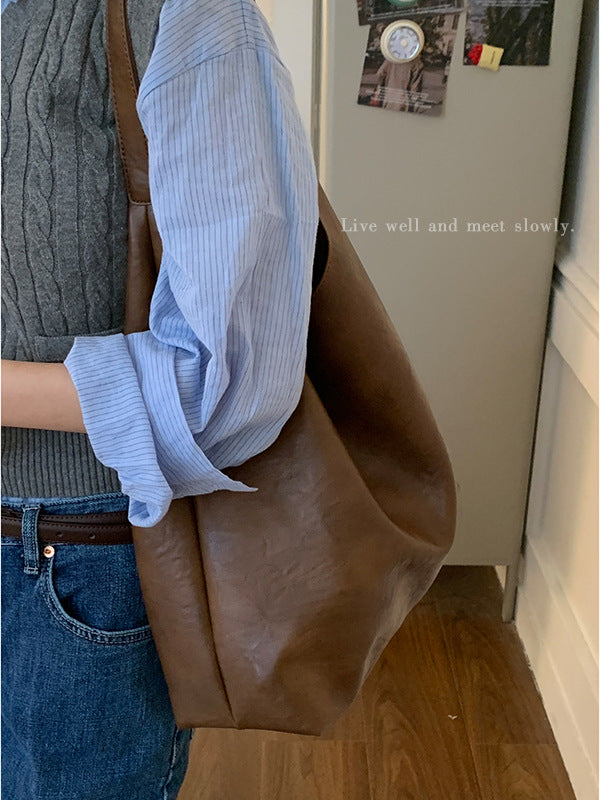 Women's High-grade Commuter Solid Color Simple Large Tote Bags
