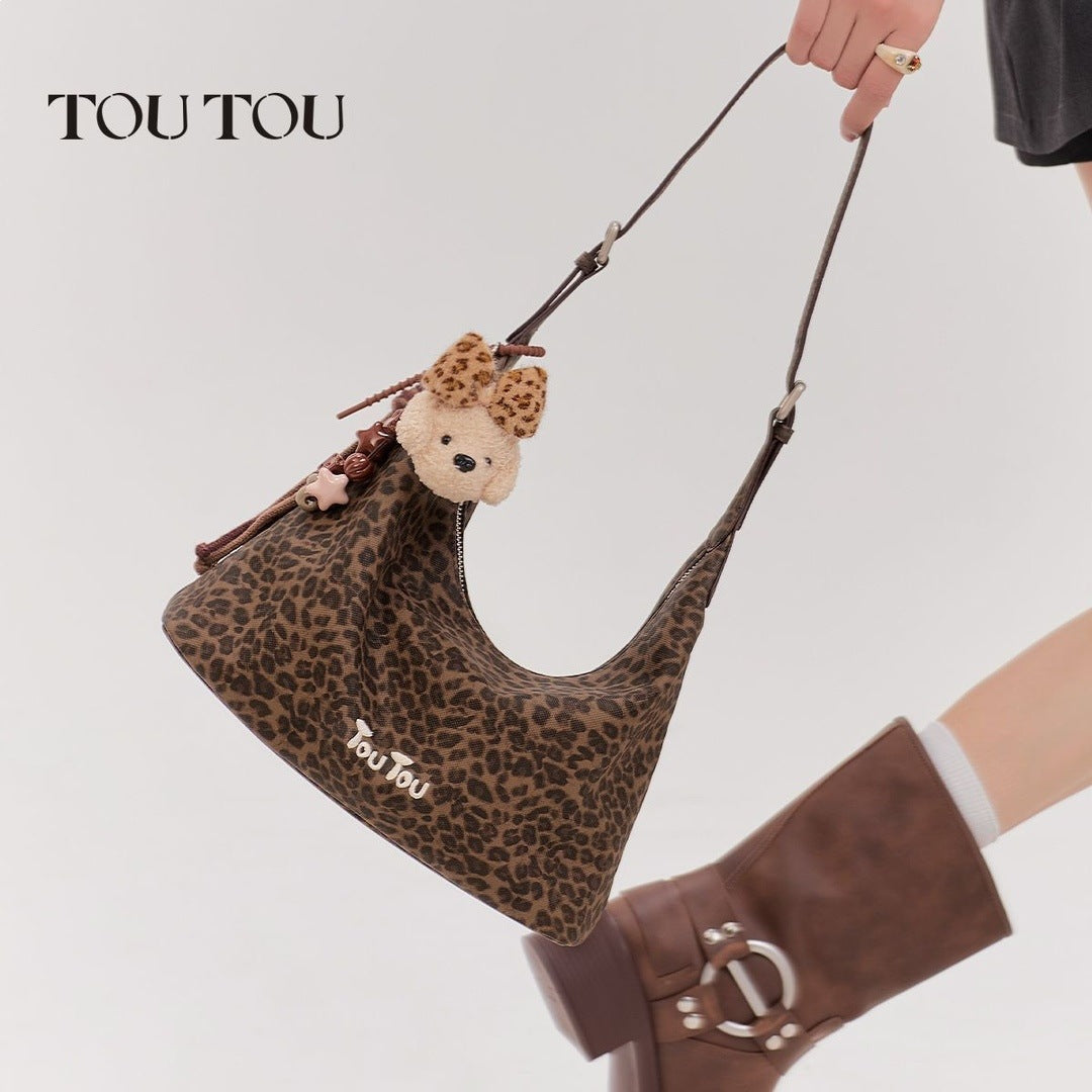 Women's Puppy Leopard Underarm Retro Large Capacity Women's Messenger Bag