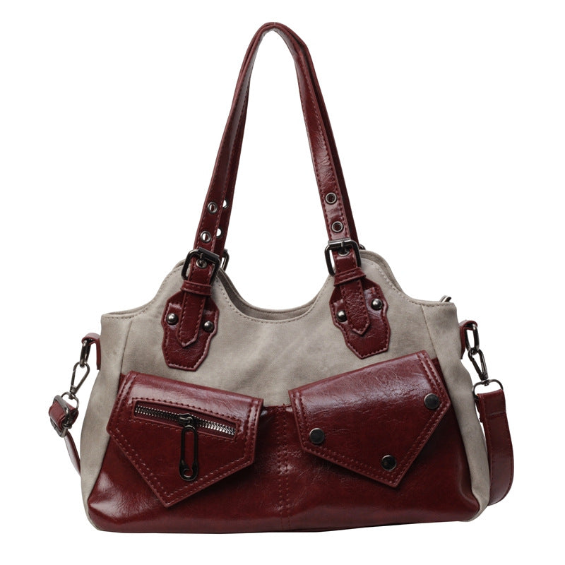Women's Color Collision Design Spring Underarm Retro Style Large Capacity Tote Bag