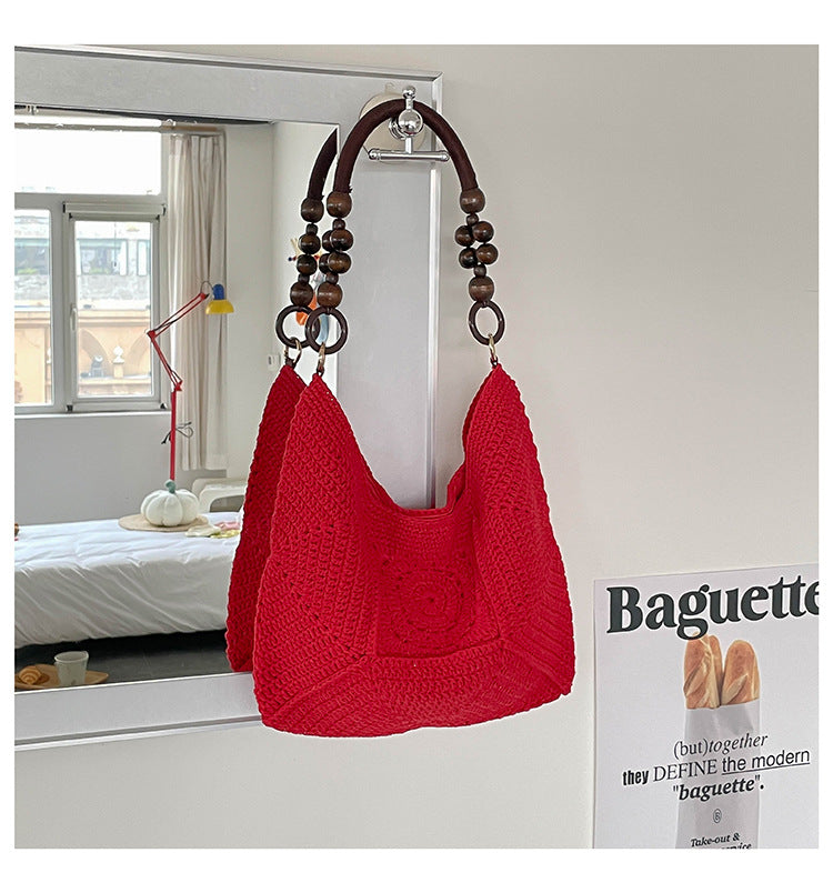 Women's Korean Style Hand-woven Crocheted Cotton Thread Underarm Lazy Bags