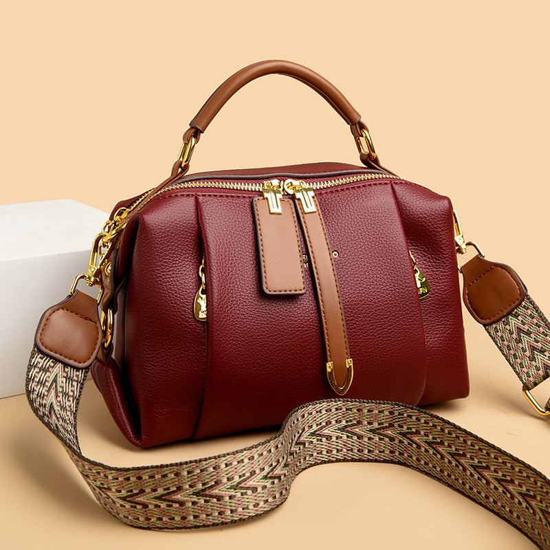 Women's Pure Leather Contrast Color Soft Fashion Women's Messenger Bag