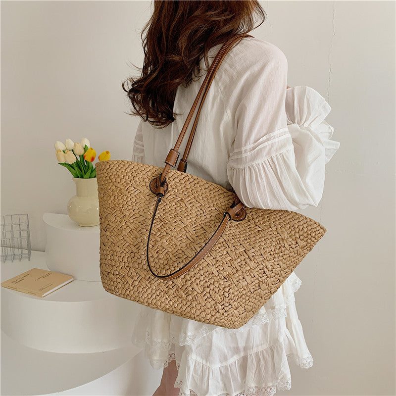Large Capacity Simple Handmade Woven Portable Female Summer Seaside Women's Shoulder Bag
