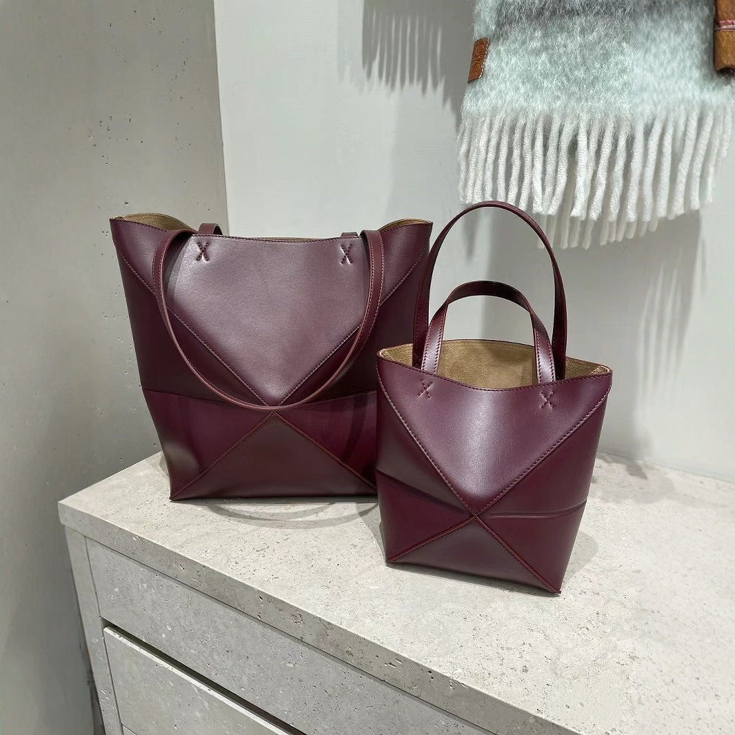 Women's Genuine Leather Geometric Deformation Folding Large Handbags