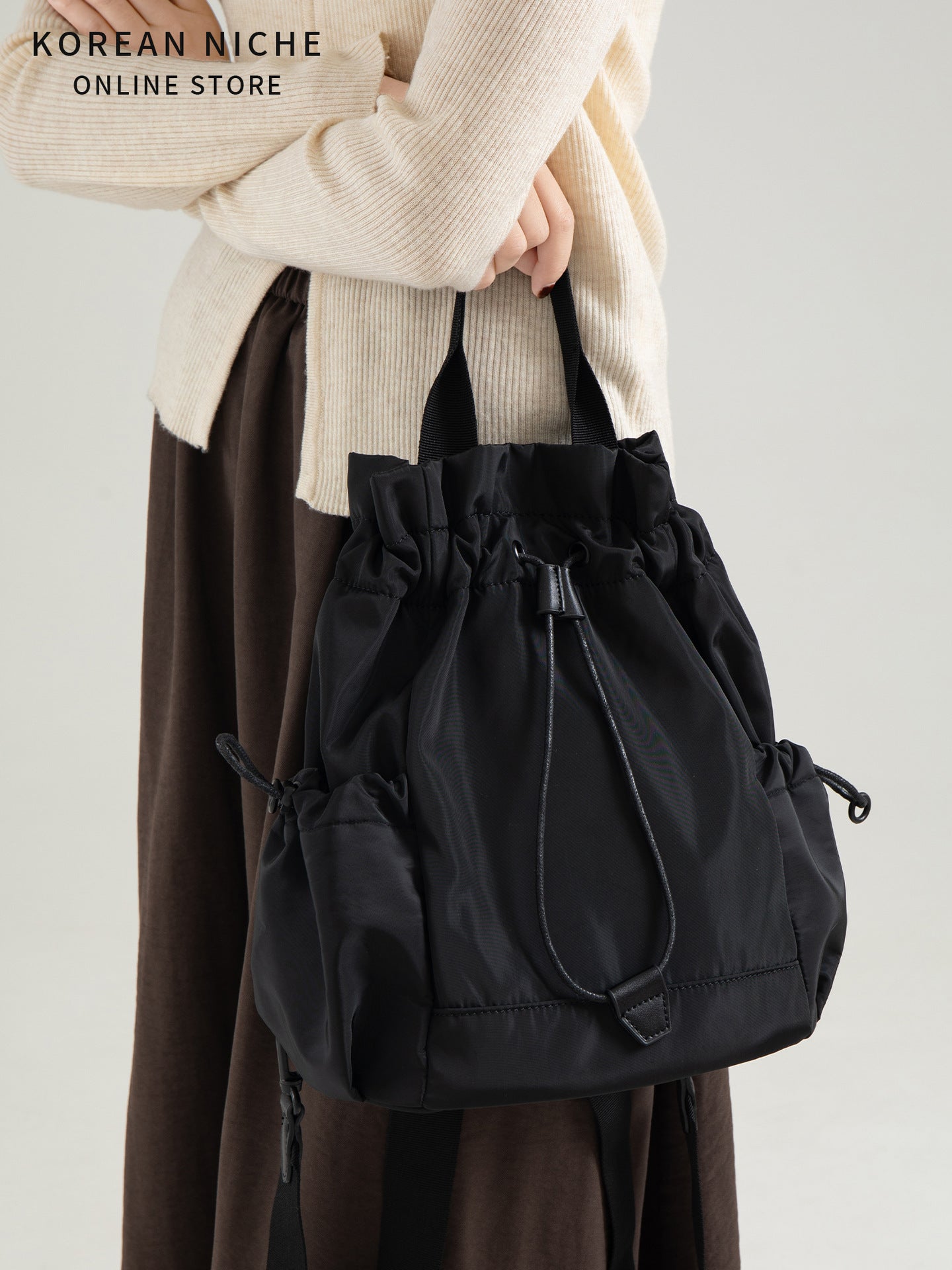 Nylon Drawstring Design Lightweight Female College Class Commute Leisure Backpacks