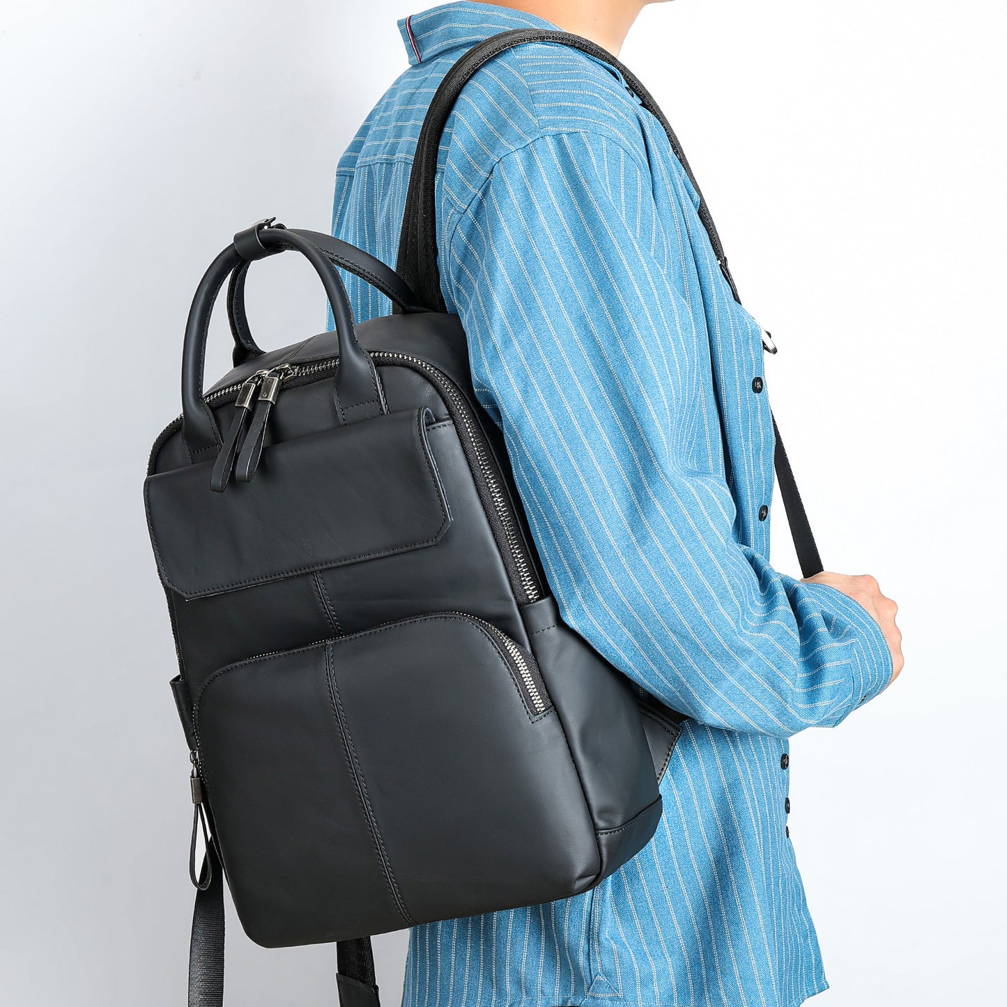 Men's Leather Commute First Layer Cowhide Computer Leisure Backpack