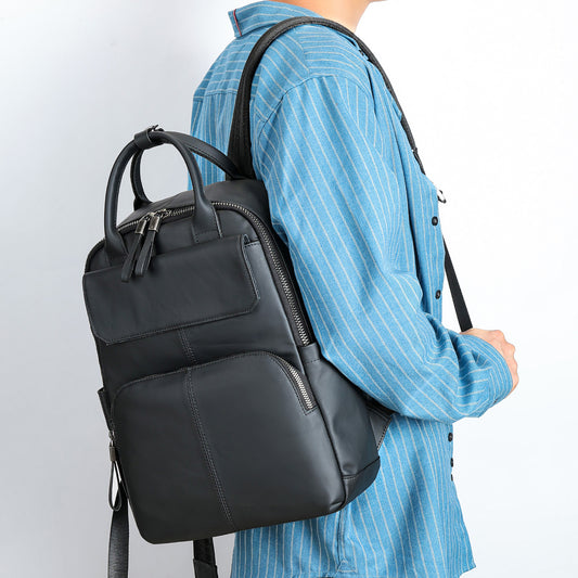 Men's Leather Commute First Layer Cowhide Computer Leisure Backpack