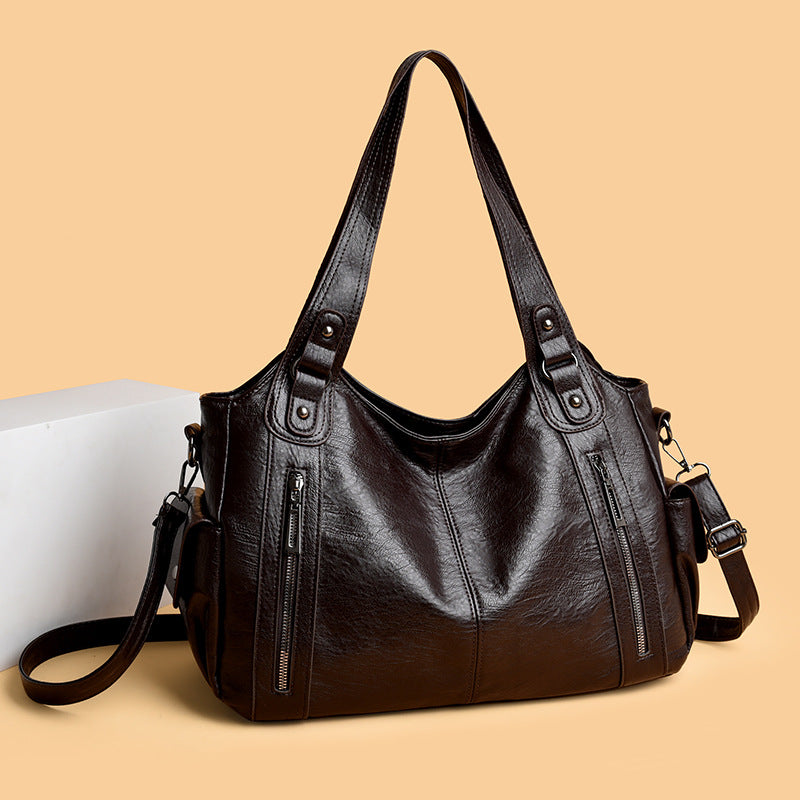 Women's Capacity Advanced Texture Soft Leather Commuter Tote Bags