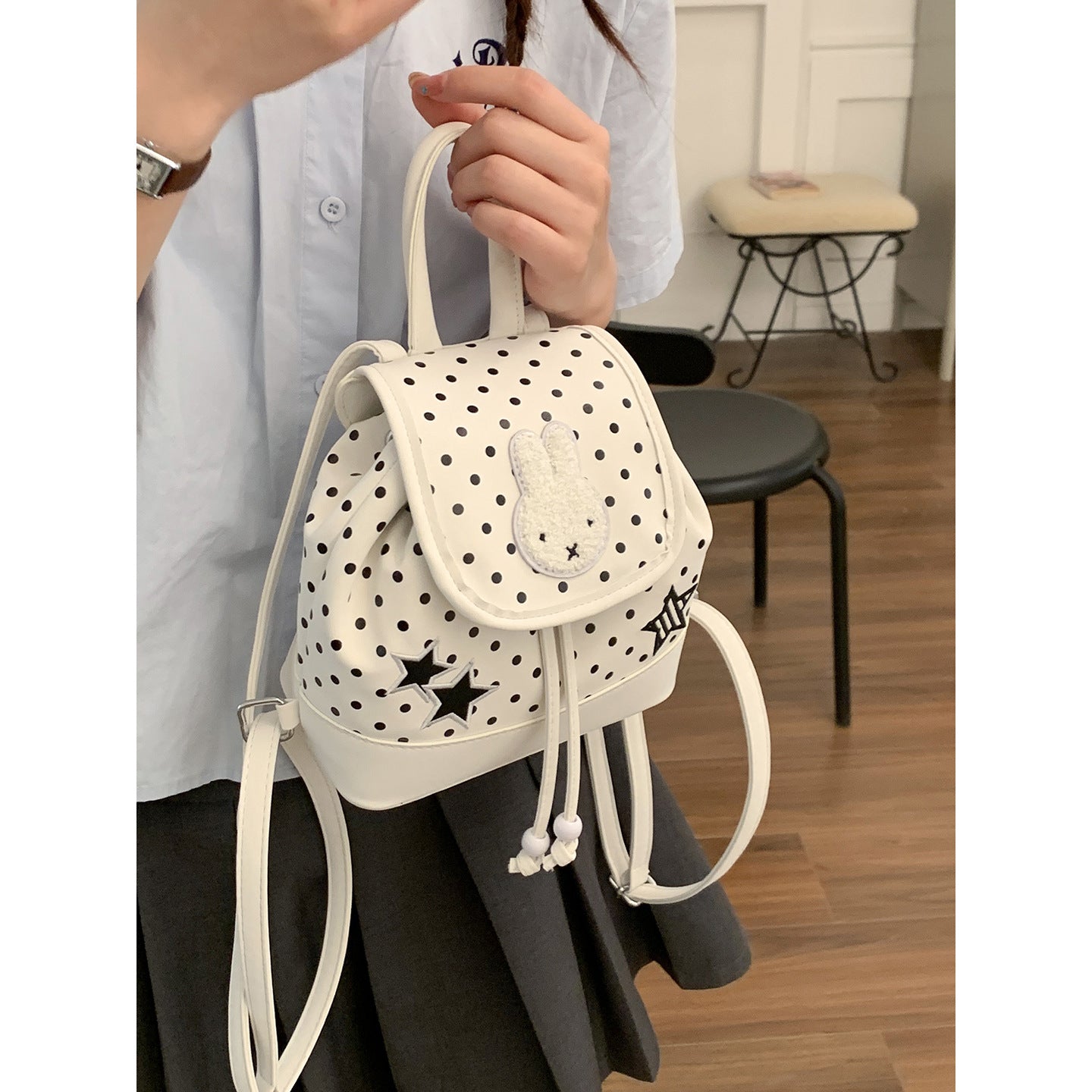 Women's Korean Style Polka Dot Cartoon Rabbit Travel Bags